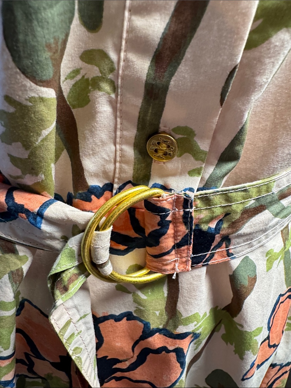 Tory Burch Poplin Shirtdress Pink Poppies size 14 belted - Picture 5 of 5